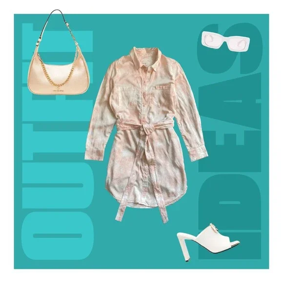 Guess Rose Bliss La Shonda Pink Tie Dye Button Down Belted Shirt Dress Size M - Picture 5 of 14